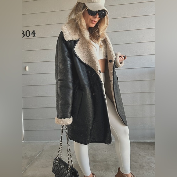 Massimo Dutti moulton genuine leather shearling sherpa aviator coat jacket - Picture 6 of 15